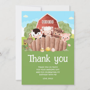 Cute Farm Animals Birthday  Thank You Card