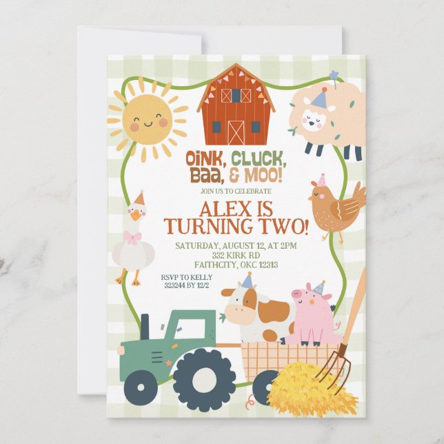 Cute Farm animals boy birthday invitation (Front)