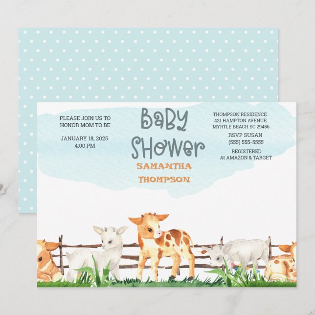  Cute Farm Animals Boys Baby Shower  Invitation (Front/Back)