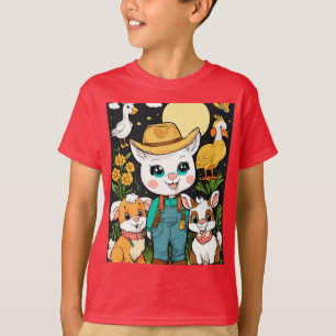Cute Farm Animals Cartoon-Sticker Style T-Shirt