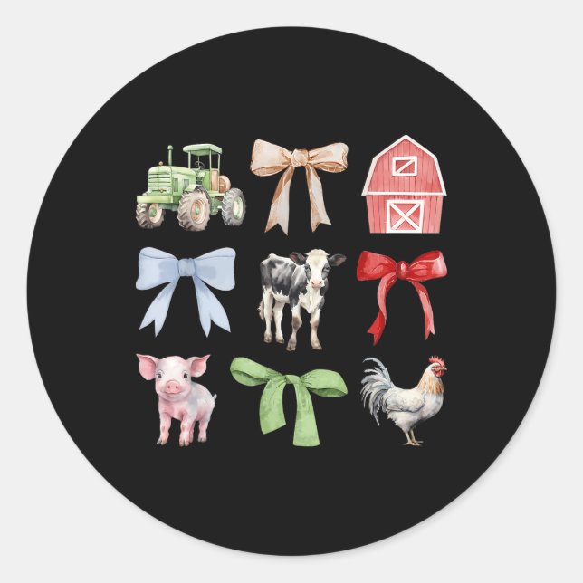 Cute Farm Animals Cow Pig Chicken Coquette Farmer  Classic Round Sticker (Front)