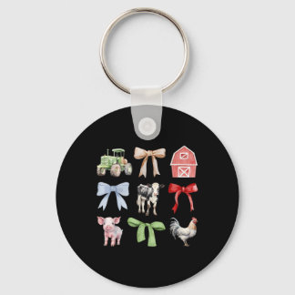 Cute Farm Animals Cow Pig Chicken Coquette Farmer Key Ring