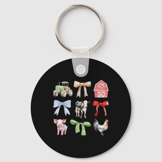 Cute Farm Animals Cow Pig Chicken Coquette Farmer  Key Ring (Front)