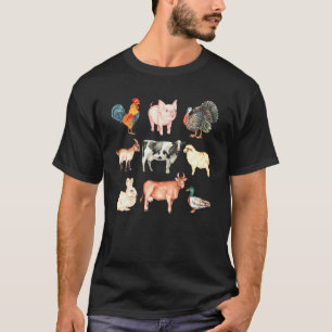 Cute Farm Animals Cow Pig Chicken Rabbit Duck Shee T-Shirt