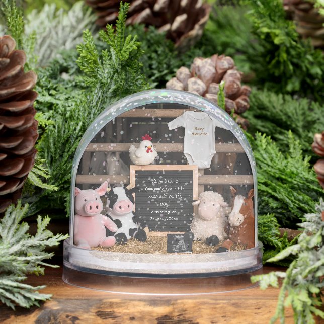 Cute Farm Animals Digital Pregnancy Announcement  Snowglobe (Winter)