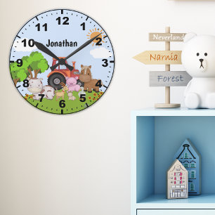 Cute Farm Animals for Kids Round Clock