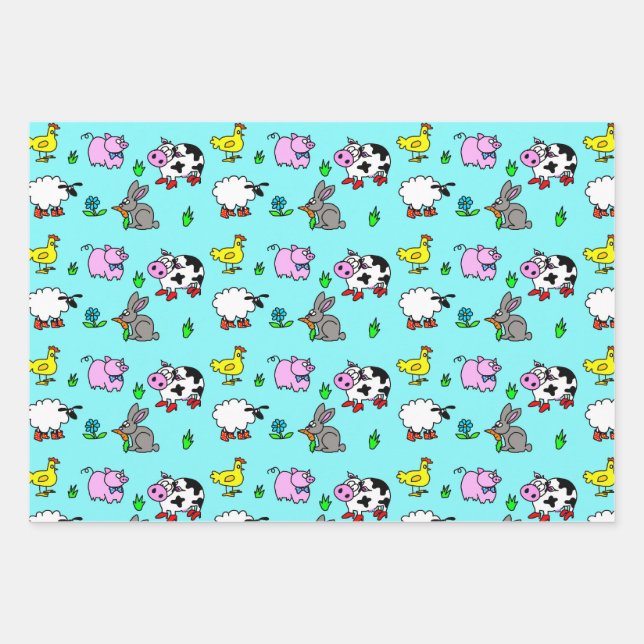 Cute Farm Animals Gift Wrap (Front)