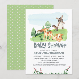 Cute Farm Animals Green Boys Baby Shower   Invitation