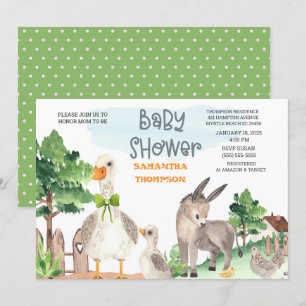 Cute Farm Animals Green Boys Baby Shower   Invitation