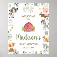 Cute Farm Animals Greenery Baby Shower Welcome