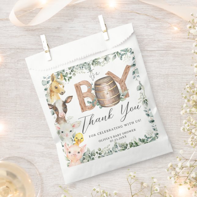 Cute Farm Animals Greenery Boy Barn Baby Shower  Favour Bags (Clipped)