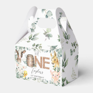 Cute Farm Animals Greenery Boy Girl 1st Birthday Favour Box
