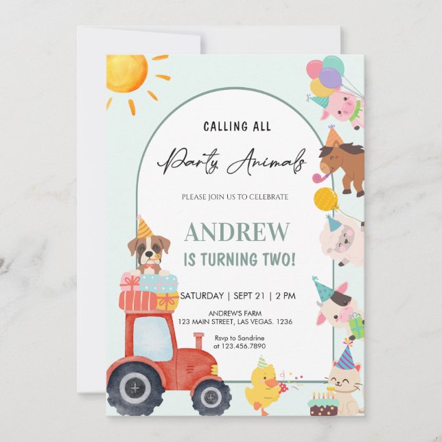 Cute Farm Animals in Birthday Invitation (Front)