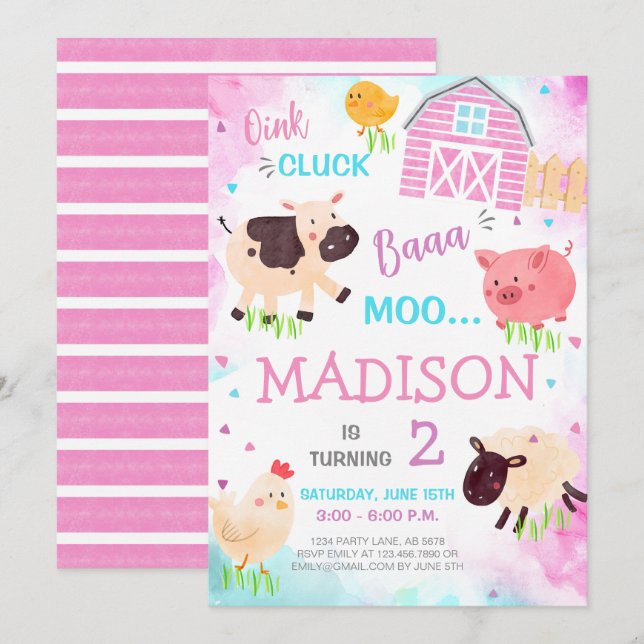 Cute Farm Animals Invitation (Front/Back)