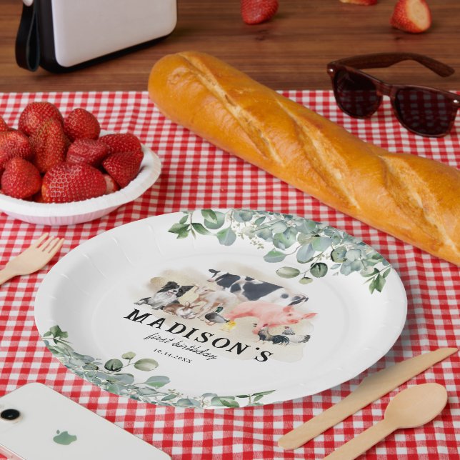 Cute Farm Animals Kids Birthday Party Paper Plate (Picnic)