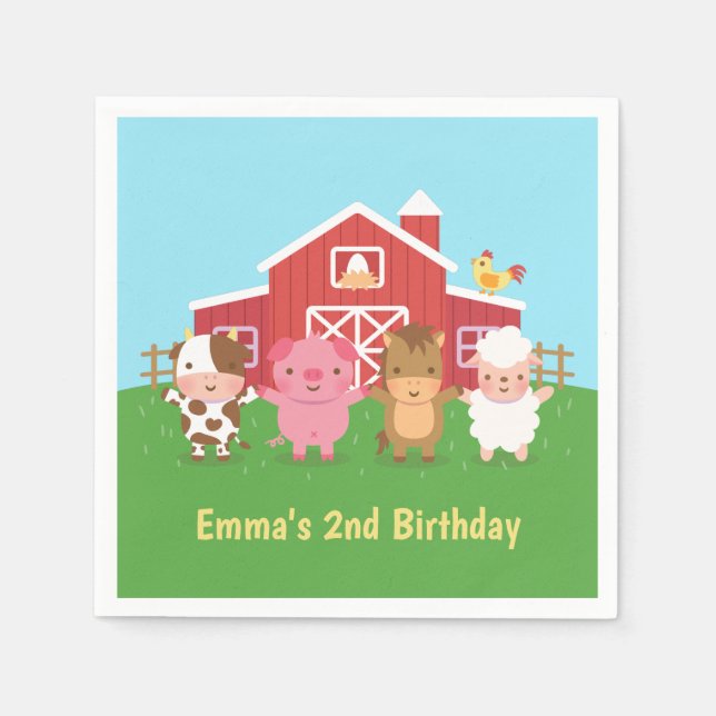 Cute Farm Animals Kids Birthday Party Supplies Napkin (Front)