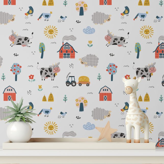 Cute Farm Animals Kids Pattern Wallpaper (Creator Uploaded)