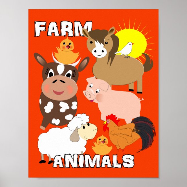Cute Farm Animals Kids Whimsy Picture Poster (Front)