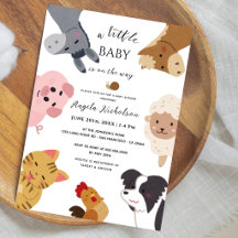 Cute Farm Animals Modern Watercolor Baby Shower