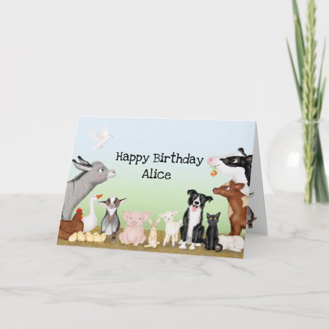 Cute farm animals personalised birthday card (Front)