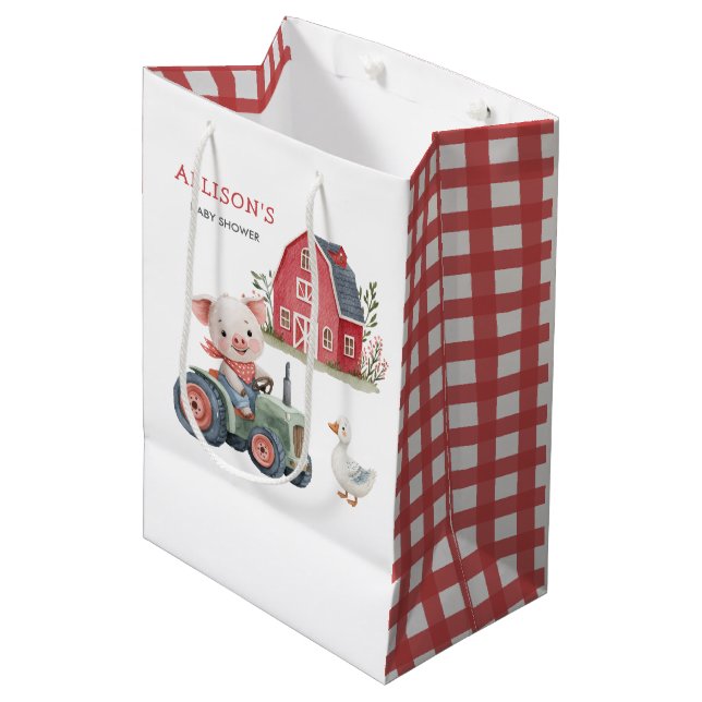 Cute Farm Animals Pig Barnyard Baby Shower Medium Gift Bag (Front Angled)