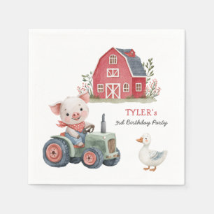 Cute Farm Animals Pig Birthday Party Napkin