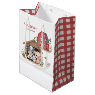 Cute Farm Animals Pig Cow Baby Shower Medium Gift Bag