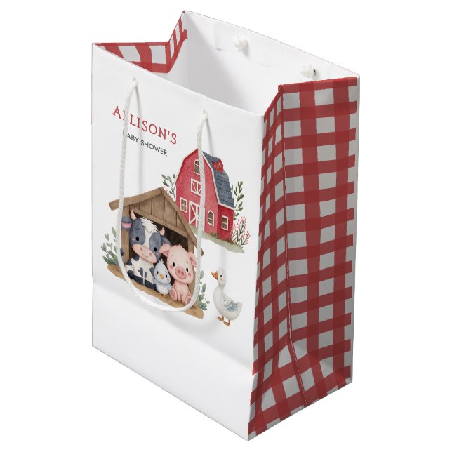 Cute Farm Animals Pig Cow Baby Shower Medium Gift Bag (Front Angled)