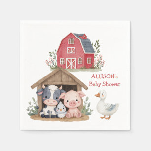 Cute Farm Animals Pig Cow Baby Shower Napkin