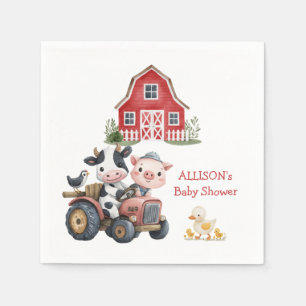 Cute Farm Animals Pig Cow Barnyard Baby Shower Napkin