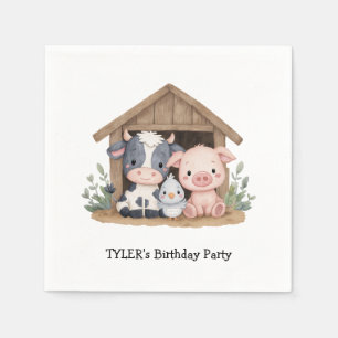Cute Farm Animals Pig Cow Birthday Party Napkin