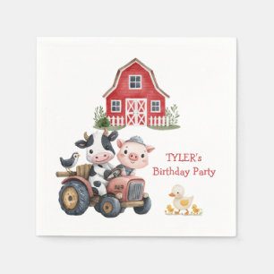 Cute Farm Animals Pig Cow Birthday Party Napkin