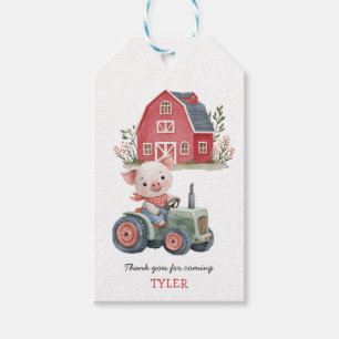 Cute Farm Animals Pig Tractor Birthday Party Gift Tags