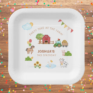 Cute Farm Animals Red Barn Tractor Paper Plate