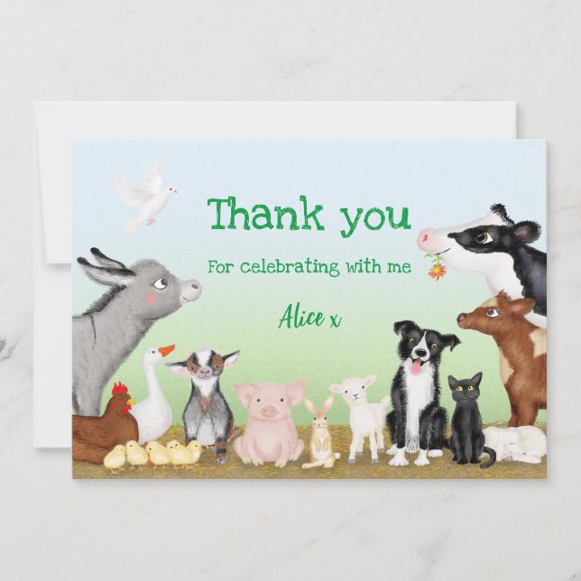 Cute farm animals thank you card (large) (Front)