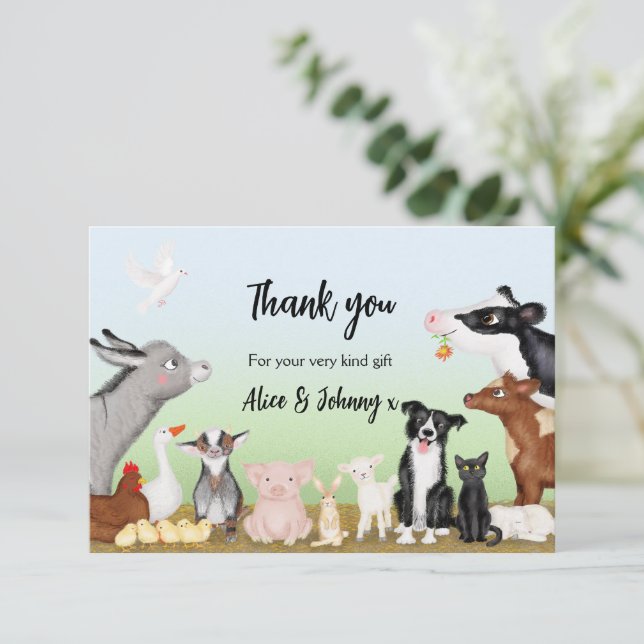Cute farm animals thank you card (small) (Standing Front)