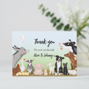 Cute farm animals thank you card (small)