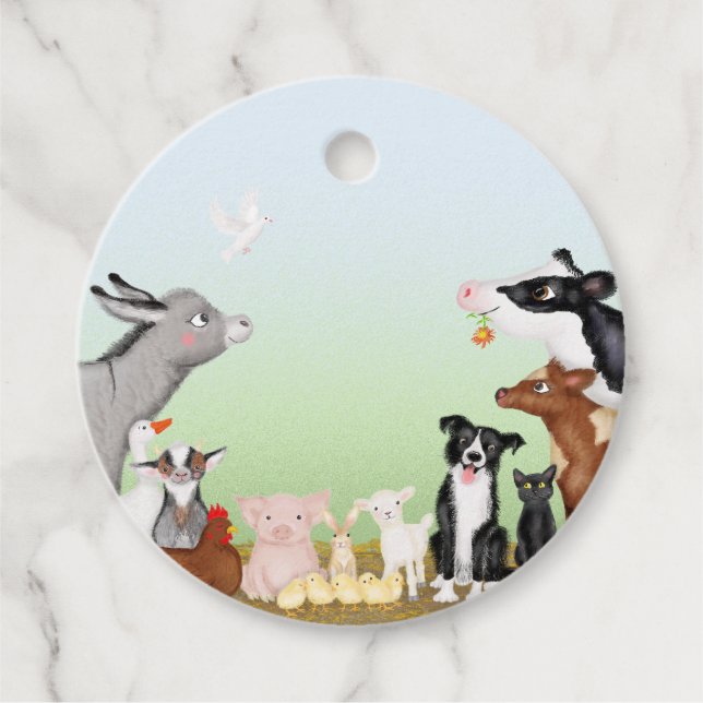 Cute farm animals thank you party favour tag (Front)