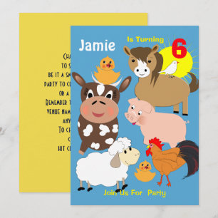 Cute Farm Animals Themed Kids Birthday Party Invitation