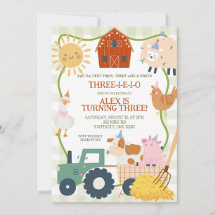 Cute Farm animals Three-I-E-I-O birthday invitatio Invitation