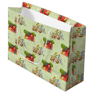 cute farm animals tiled party pattern large gift bag