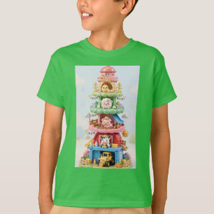 Cute Farm Animals Tower Barn - Cow Pig Sheep  T-Shirt