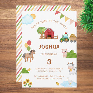 Cute Farm Animals Tractor Barn Birthday Invitation