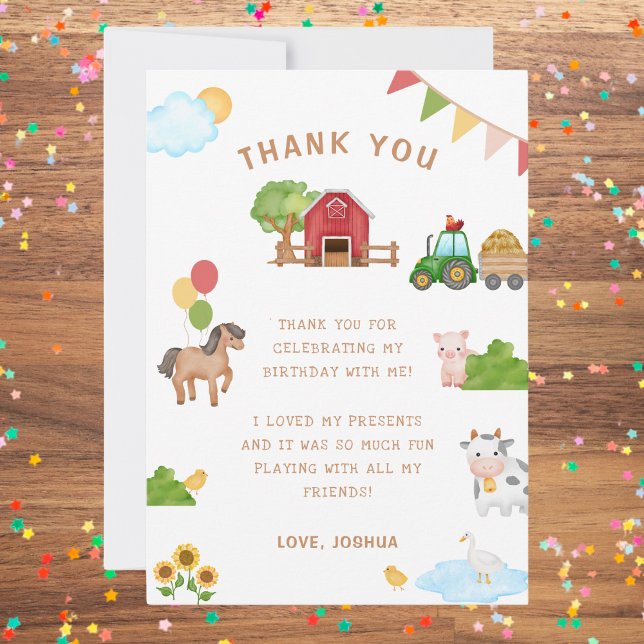 Cute Farm Animals Tractor Barn Birthday Thank you  Card (Creator Uploaded)