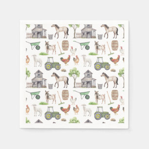 Cute Farm Animals Tractors Happy Birthday Napkin