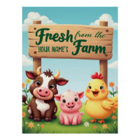 Cute Farm Animals Under Farm Sign