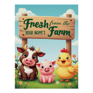 Cute Farm Animals Under Farm Sign