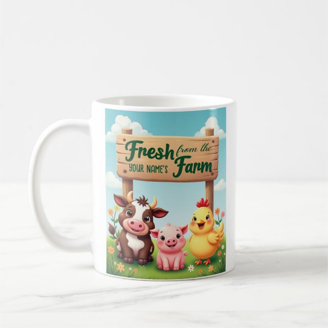 Cute Farm Animals Under Farm Sign Coffee Mug (Left)