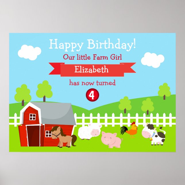 Cute Farm Animals Unisex Birthday Poster (Front)