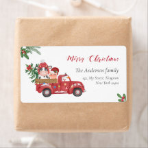 Cute Farm Animas Christmas Red truck, holly berry